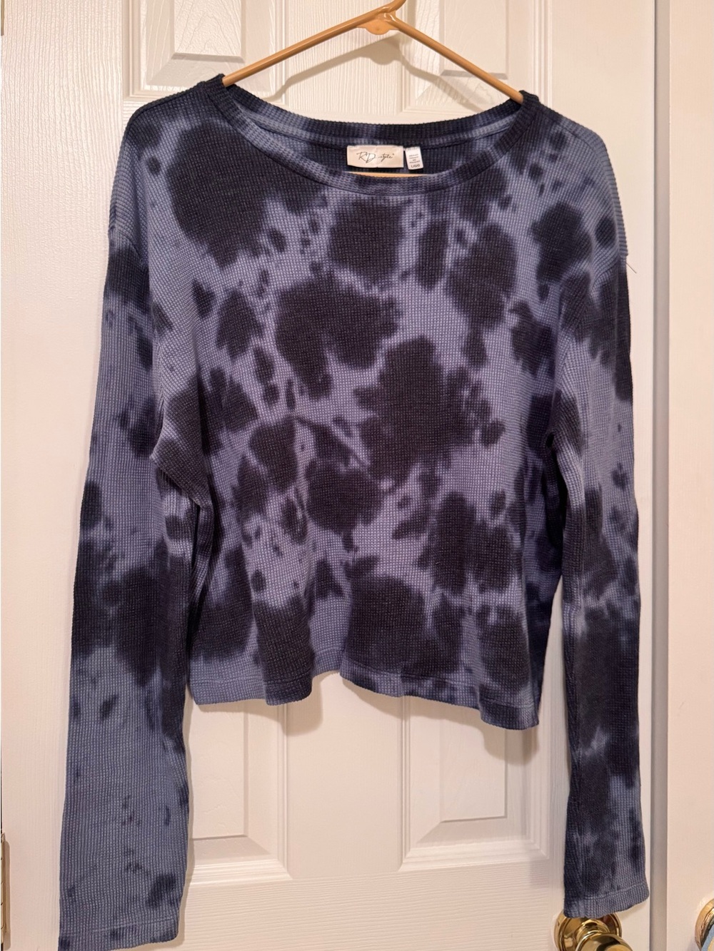 RD Style Tie-Dye Thermal Long Sleeve Top - Navy and Black